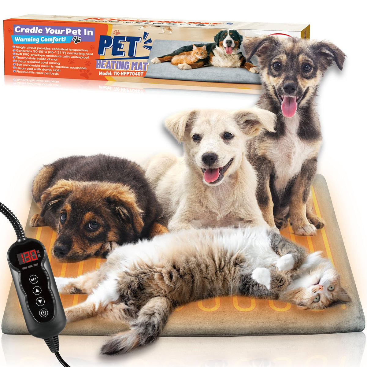 Cat Dog Heating Pad 11 Adjustable Temperature Pet Heating Pad with 24h-Timer Waterproof Heated Cat Bed with Chew Resistant Cord Indoor Outdoor Electric Pads for Dogs Pet Heated Mat 28X16in
