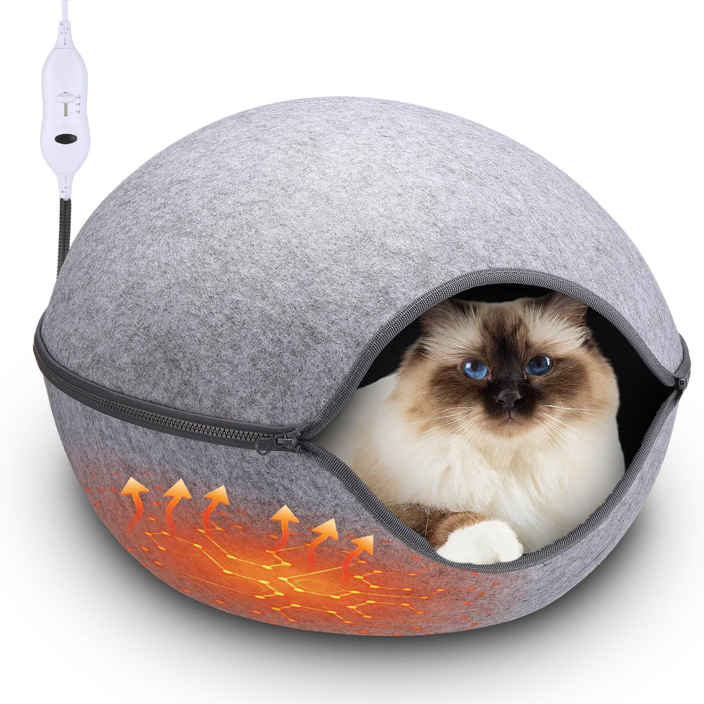 Beeveer 18.1 Inch Heated Cat Bed Indoor Heated Cat Cave Heated Cat Pad Cat Bed Warmer Thermal Pet Bed with Removable Waterproof Heater for Kitty Small Dogs Gray
