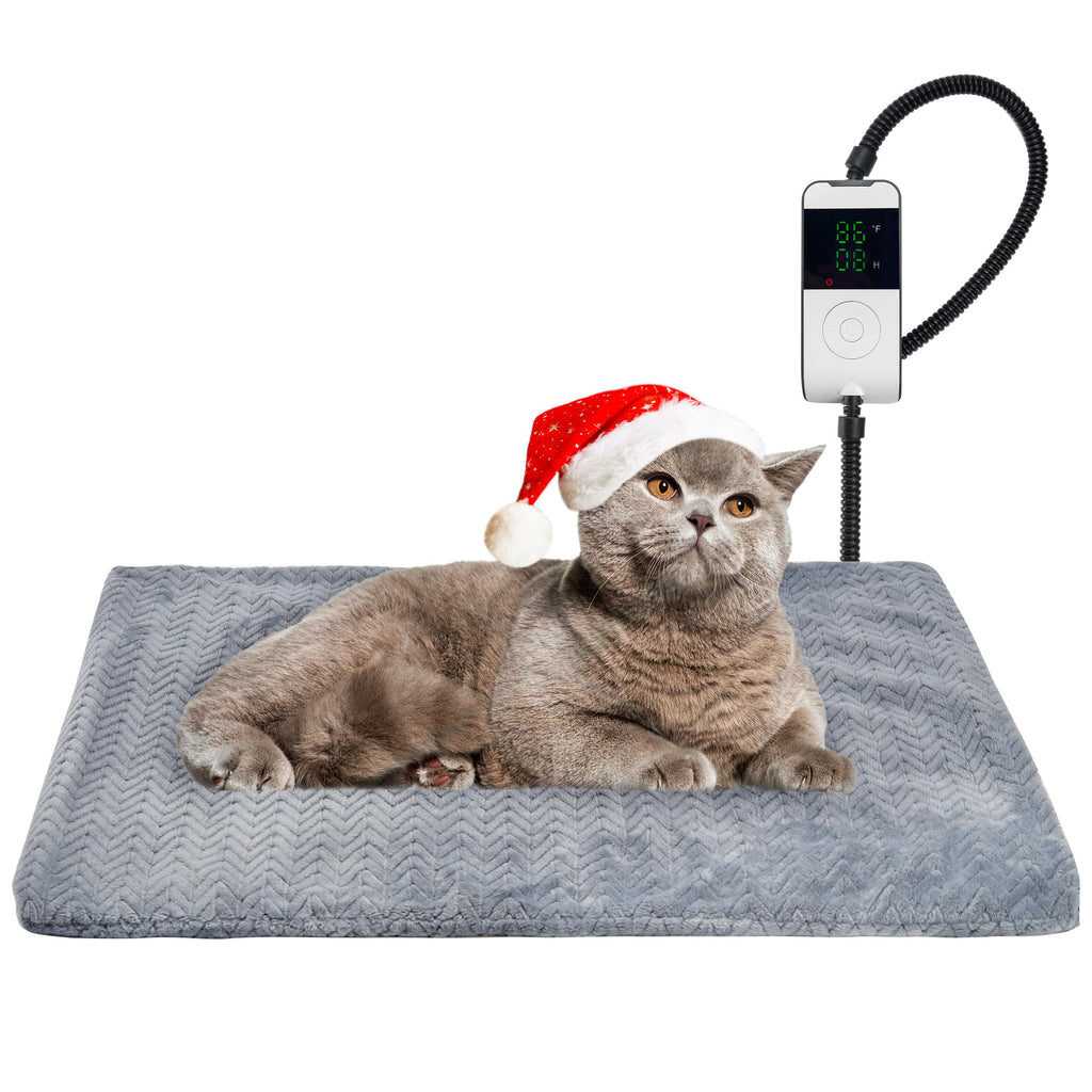 PatiencET Heated Cat Bed 18 x 28 Temperature Adjustable Cat Dog Heating Pad with Timer Indoor Pet Heating Pad for Cats Dogs Cat Warming Pad Bed with Metals Chew Resistant Cord